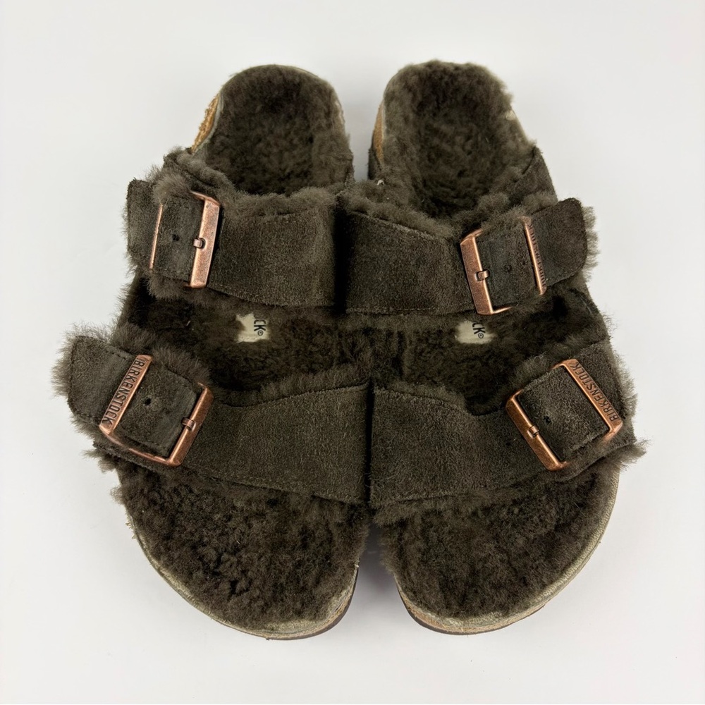 Birkenstock Shearling Fur Lined Chocolate Arizona Slide 40 - Picture 3 of 12